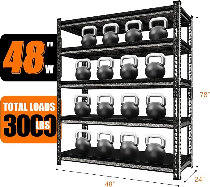 48" W Garage Shelving Heavy Duty，3000LBS Loads Adjustable Garage Storage Shelves - Image 3