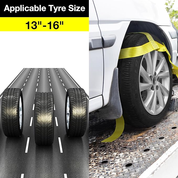 Tow Dolly Basket Straps with Flat Hooks Fits 14" 15" 16" Car Auto Hauler Wheel - Image 2
