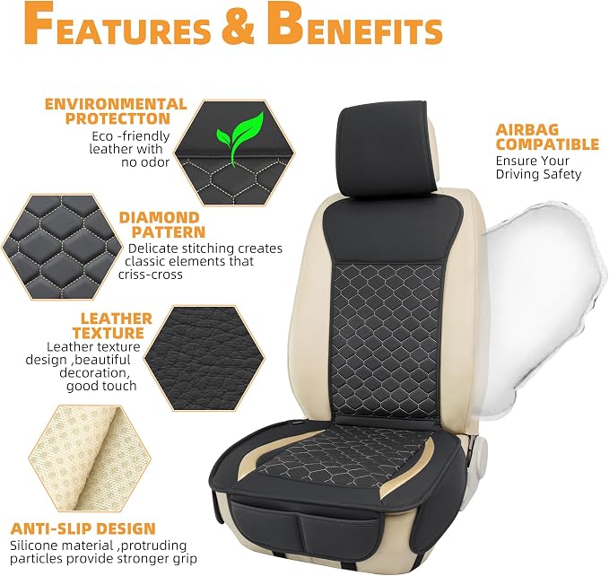 Elantrip 2PCs Front Car Seat Covers Leather Car Seat Protector Universal fit - Image 5