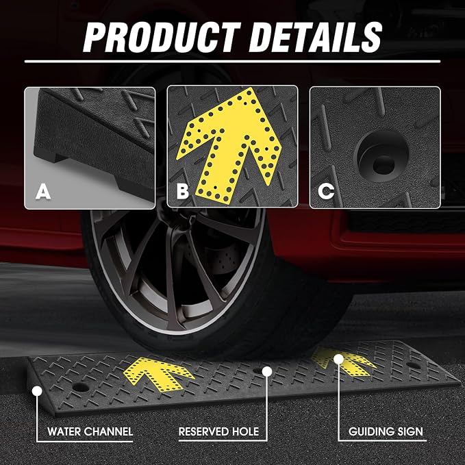 DNA MOTORING 2pcs 3.1" Rise Rubber Arrow Curb Ramp Heavy Duty Loading Driveway - Image 5