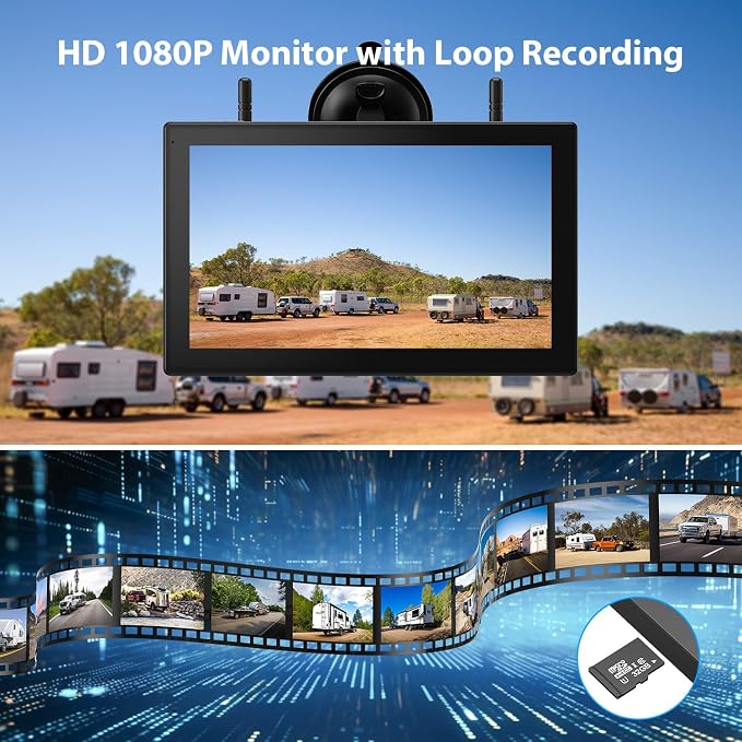 10.1" Magnetic Solar Wireless Backup Camera System, HD1080P Loop Recording 10.1 - Image 3
