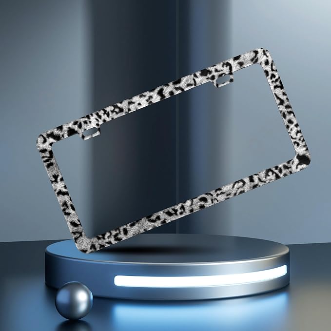 Grey Black Leopard Print License Plate Frame Cheetah License Plate Frames - Image 2