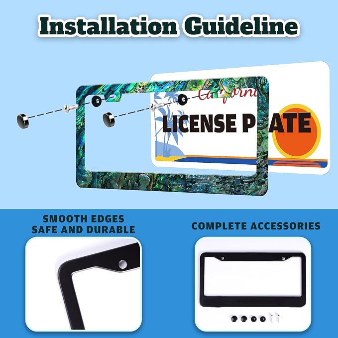 Faux Abalone License Plate Frame Funny Stainless Steel License Plate Holder - Image 4