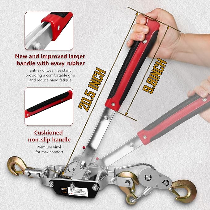 Come Along Winch 5T Pulling Capacity 11.5FT Steel Cable 3 Hooks Heavy Duty - Image 5