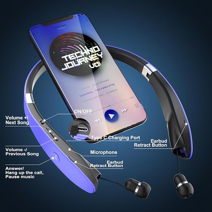 AMORNO Foldable Bluetooth Headphones Wireless Neckband Headset - Image 2