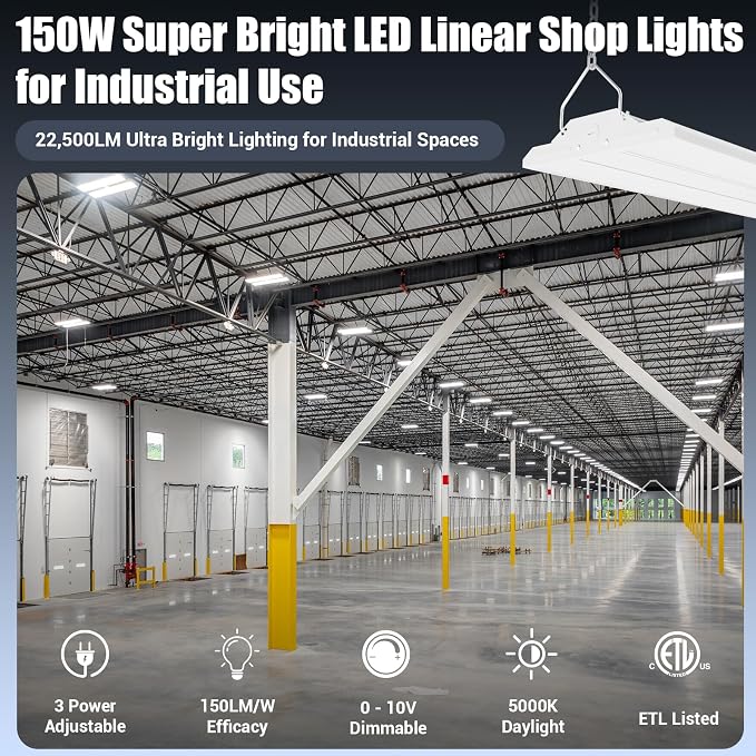150W 2 Pack 2FT LED Linear High Bay Shop Light Fixture, Indoor Area Workshop - Image 2