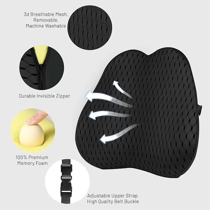 Lumbar Support Pillow for Car and Office Chair, Back Support Pillow for Car Seat - Image 3