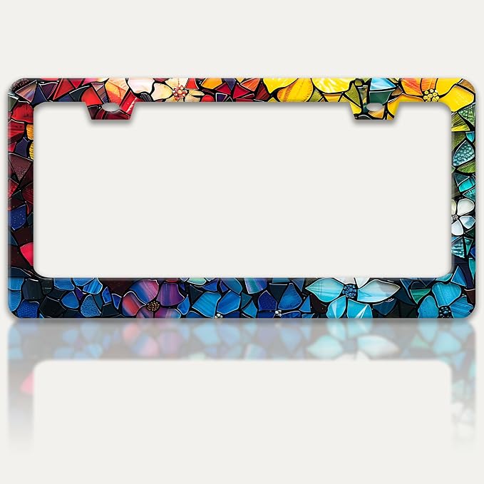 Marble Flowers License Plate Frame Colorful Floral Pattern License Plate by RTINRAN