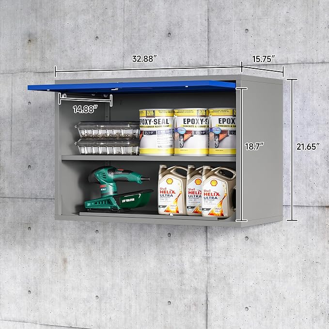 Metal Wall Cabinet with Locking Door and Shelf, Hanging Garage Cabinets with - Image 3