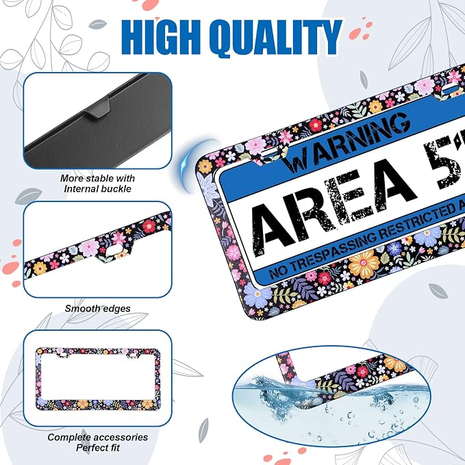Flower License Plate Frame 2 Pcs Personalized Colorful Floral License Plate - Image 3