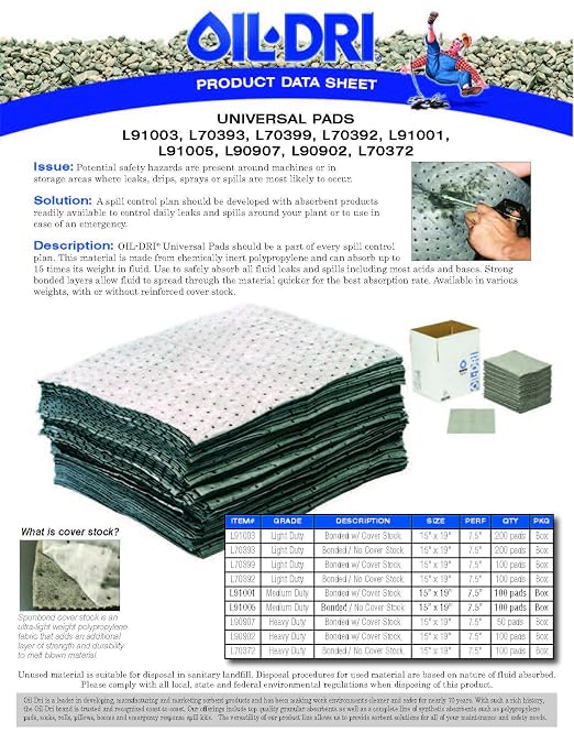 Oil-Dri L90902 15" W x 19" L Universal Heavy Weight Bonded Perforated Pads - Image 4