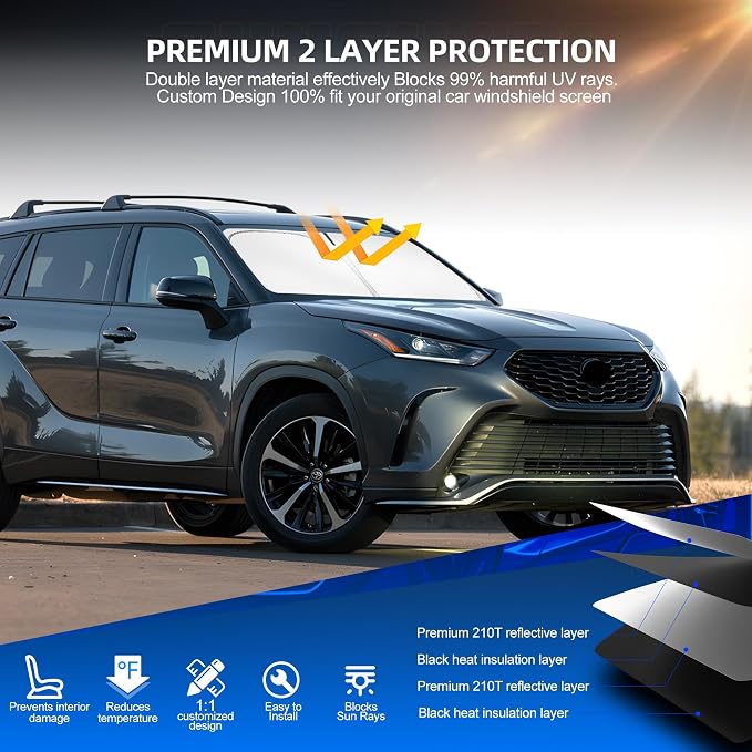 Windshield Sun Shade for Toyo-ta Highlander 2020-2025 2026 Foldable Sunshade - Image 3