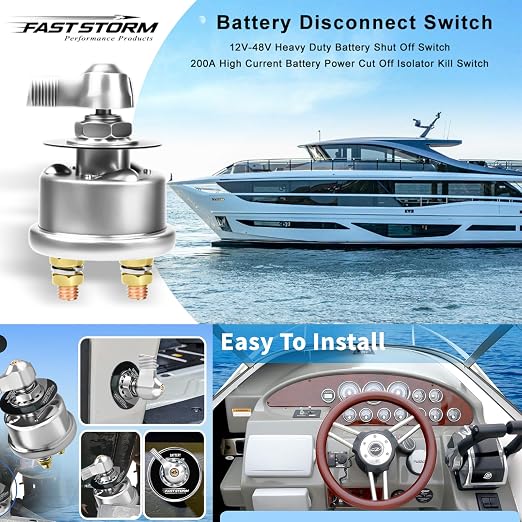 200A High Current Master Battery Disconnect Switch, 12-48V Battery Power Cut - Image 3