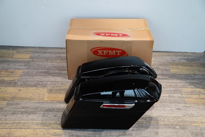 XFMT Motorcycle Hard Saddlebags Vivid Black Saddle Bags Trunk W/Latches - Image 8