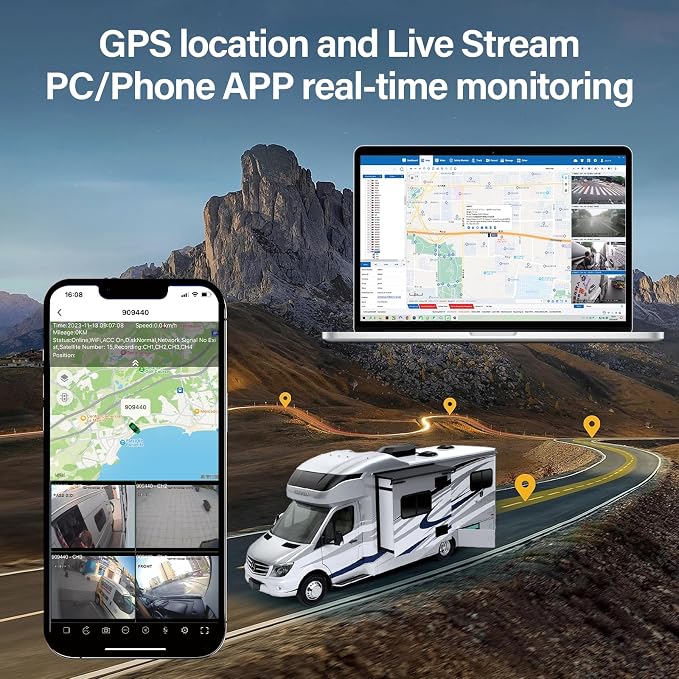 6CH RV Camera System 4G WiFi Live View GPS Tracking 10.1" AI Touch Screen - Image 4