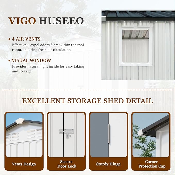 6x3.6FT Storage Shed, Outdoor Galvanized Steel Garden Shed - Image 3