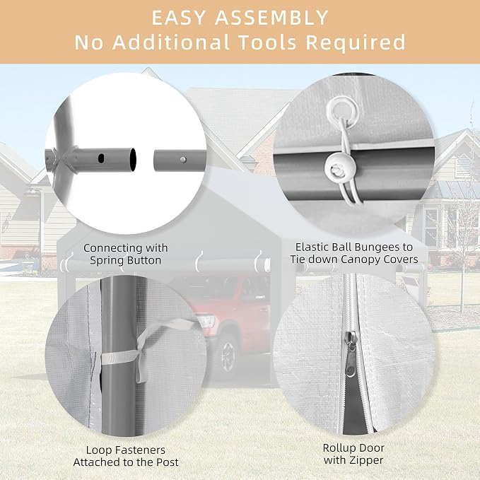 JY QAQA Carport, 12x20 FT Heavy Duty Carport - Image 4