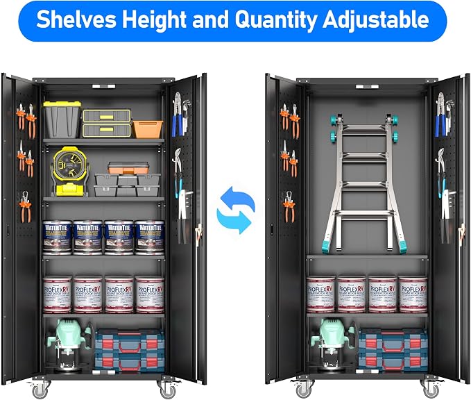 72" Metal Storage Cabinet with Wheels and Pegboard, Lockable Rolling Steel - Image 5