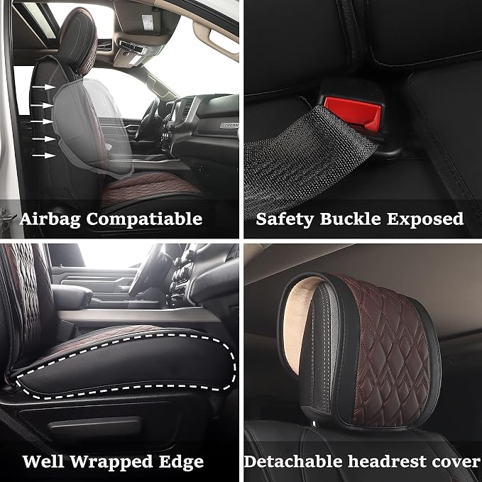 JOJOBAY Car Seat Covers for Dodge Ram 2 Pcs Front, Fit Ram 2009-2025 - Image 4