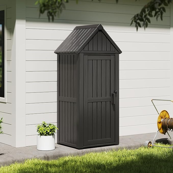 Storage Shed Outdoor Lockable, Waterproof Resin Garden Tool Shed, Heavy-Duty by OutdoorLivingPerfected