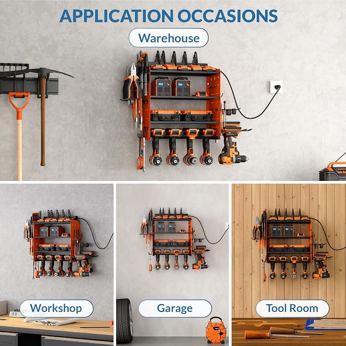 Power Tool Organizer with Charging Station, 4 Layers Garage Storage Rack with 6 - Image 7