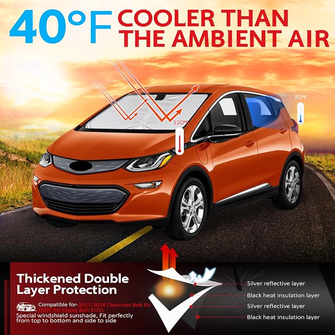 KAYZT Windshield Sun Shade for 2017-2024 Che-vrolet/Chevy Bolt EV Foldable - Image 2