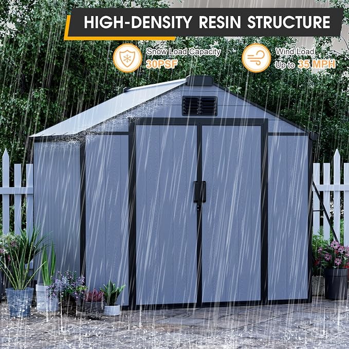 8 x 8 FT Resin Tool Shed, All-Weather Outdoor Storage Shed - Image 7
