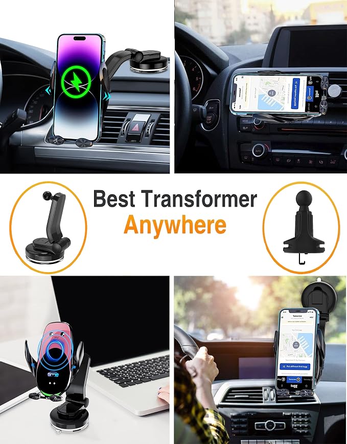 Wireless Car Charger Mount, Fast Charging Auto Clamping 15W Intelligent Dual - Image 7