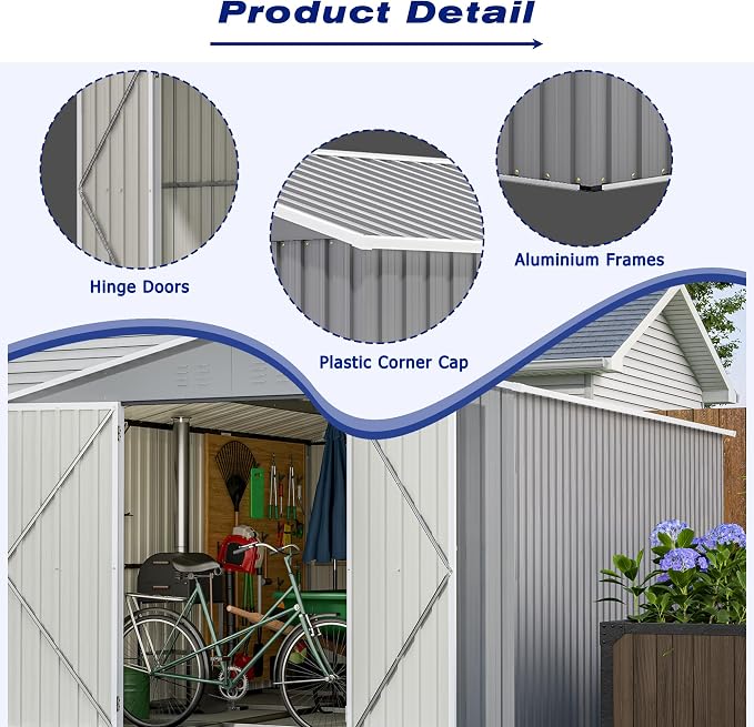 8x12 FT Outdoor Storage Shed, Metal Shed W/Floor, Garden Storage Shed W/ 1 - Image 11