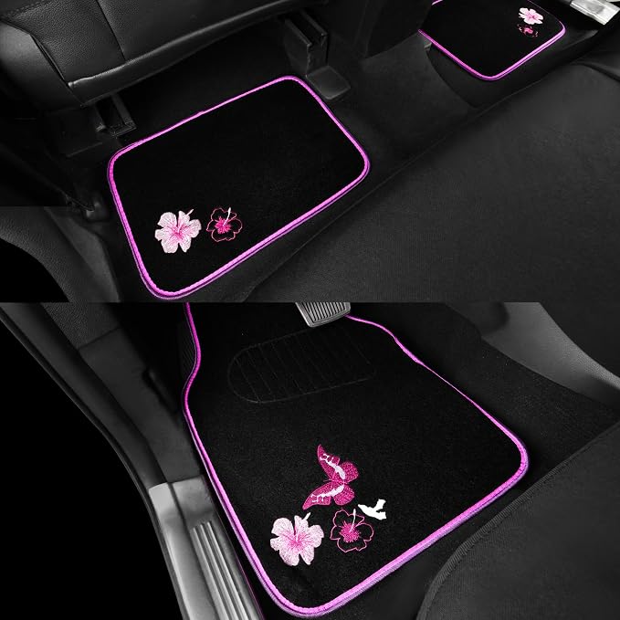 CAR PASS Universal Cloth Butterfly Car Seat Covers Full Set, Embroidered Flower - Image 9