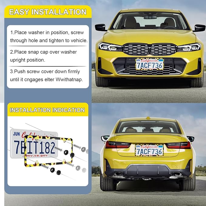 LivTee Flower License Plate Frames, 4 Holes Stainless Steel License Plate Covers - Image 5