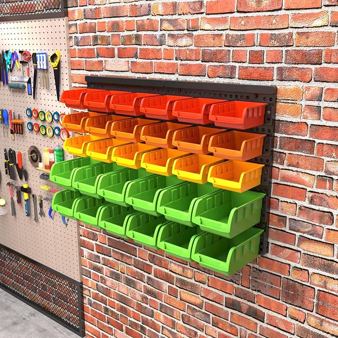 Wall Mounted Storage Bins Parts Rack 4 Colors Bin Organizer Garage Plastic Shop - Image 5