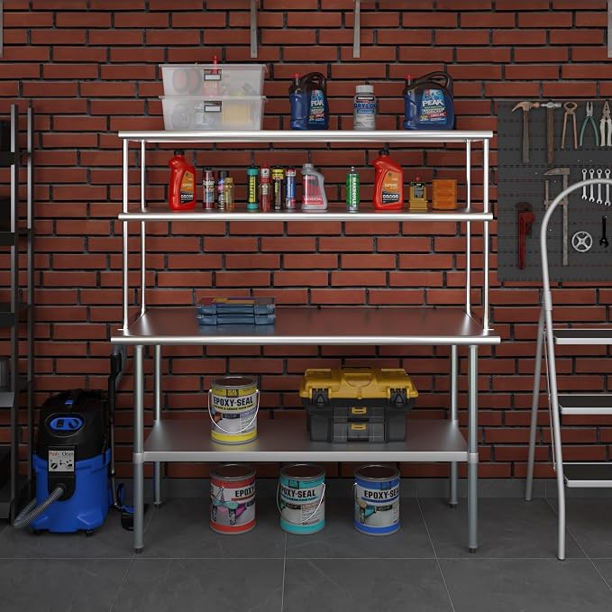 Amgood Stainless Steel Work Table Double Tier Overshelf | Metal Kitchen Prep - Image 7