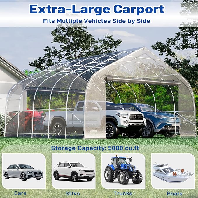 EROMMY 20x20 FT Heavy Duty Durable Carport, Galvanized Steel Frame Garage - Image 5