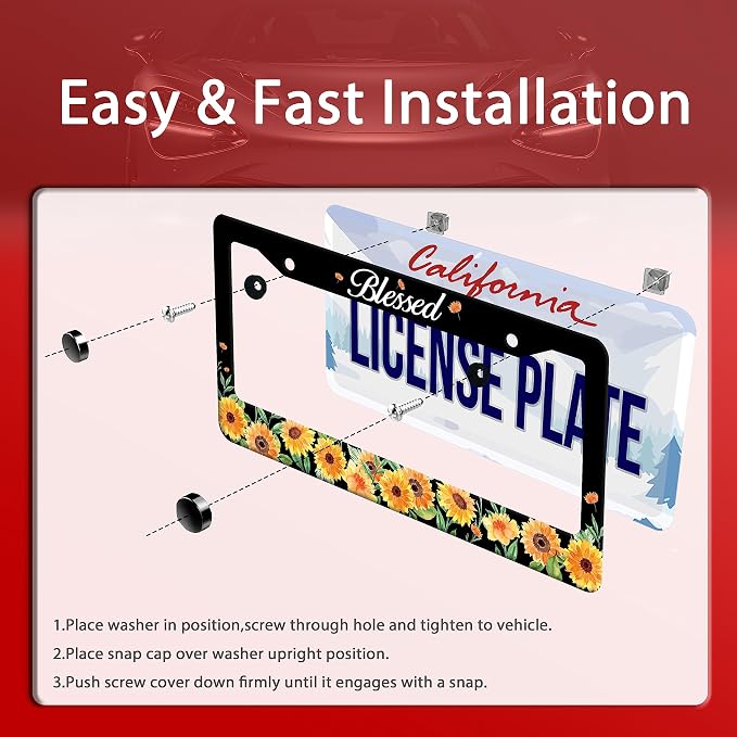 Watercolor Sunflower License Plate Beautiful Floral License Plate Stainless - Image 3
