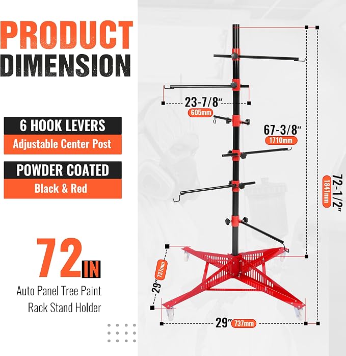 Kojem 72In Universal Auto Paint Rack Stand Tree Holder Adjustable Center Post - Image 2