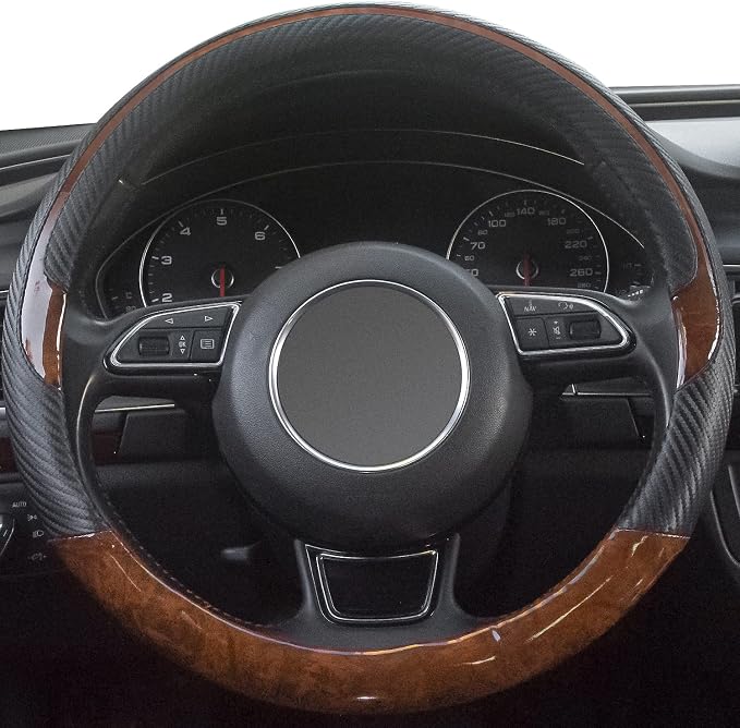 Xizopucy Wood Grain Steering Wheel Cover Black Universal Microfiber Leather - Image 3
