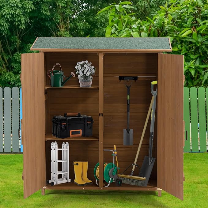 56" L x 19.5" W x 64" H Tall Outdoor Wooden Storage Shed - Image 3