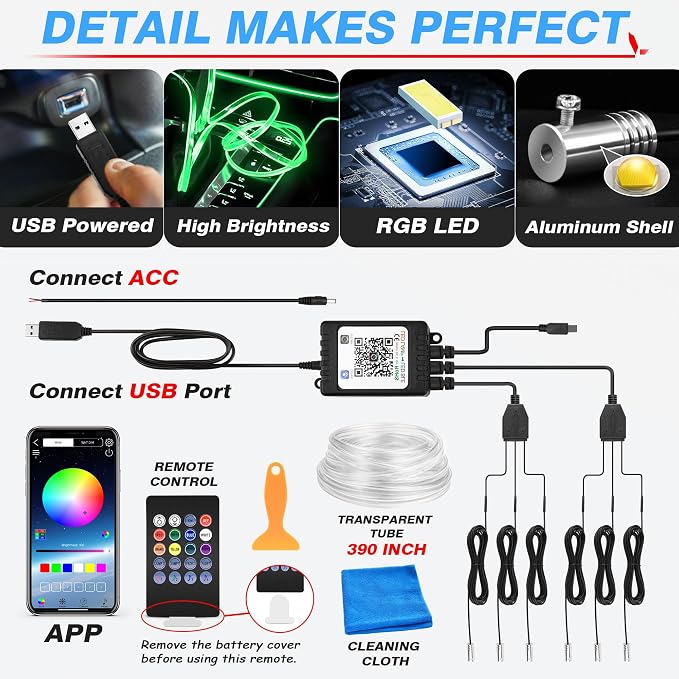 MICTUNING Car LED Interior Strip Light, 6 in 1 RGB Multicolor - Image 5