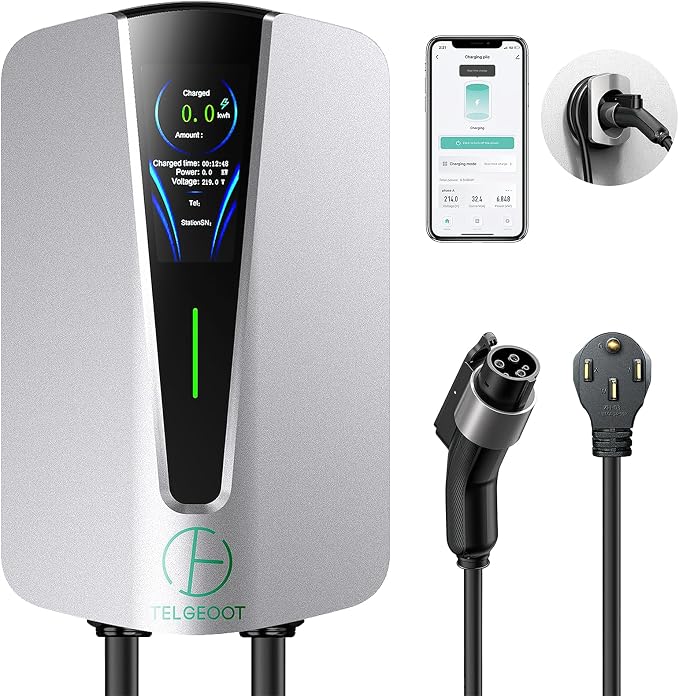 Level 2 EV Charger 48Amp, Indoor/Outdoor Electric Car Charger EVSE SAE J1772 by TELGEOOT