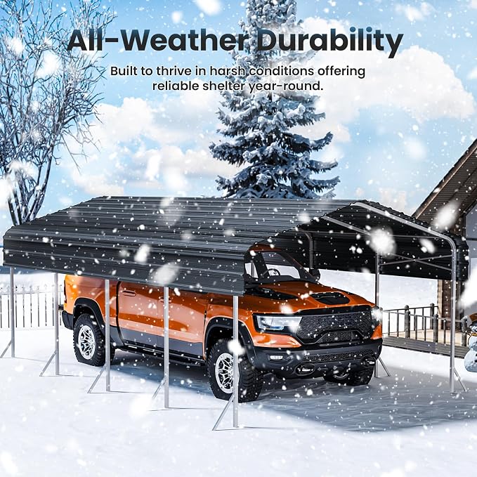 12x20ft Heavy Duty Metal Carport – Outdoor Galvanized Garage, Sturdy Structure - Image 5