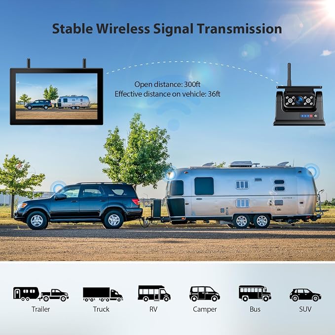 4 Magnetic Solar Wireless Backup Camera HD1080P DVR 10.1" Touchscreen Monitor - Image 7