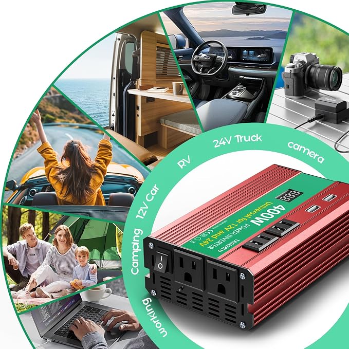 400W Power Inverter, DC 12V/24V to 110V AC Car Inverter - Image 7