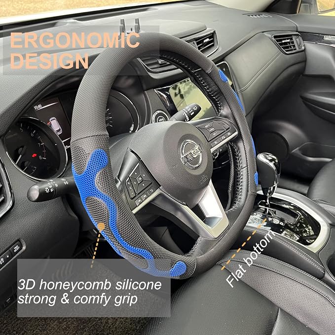 PINCTROT D Shaped Comfy Grip Steering Wheel Cover, Anti-Slip Design, Flat - Image 2
