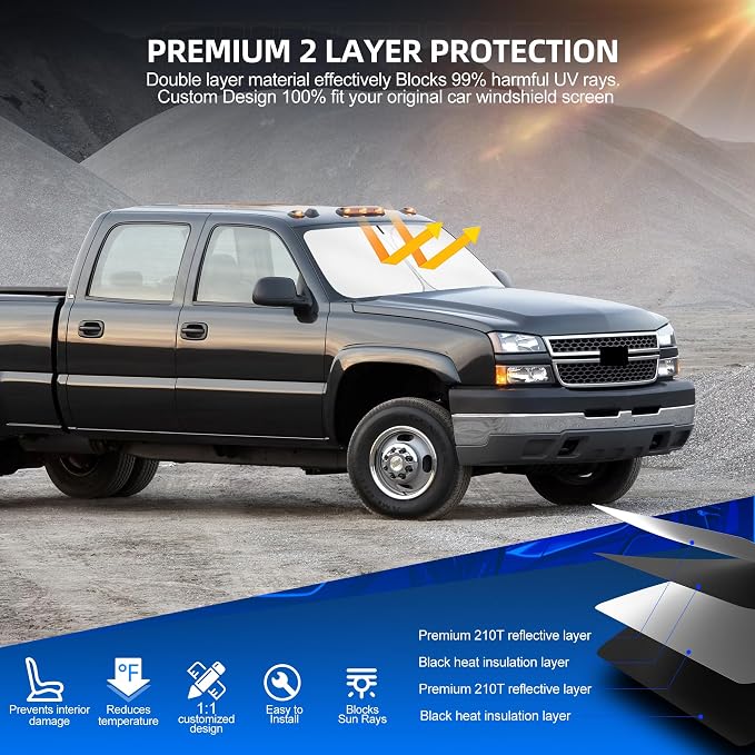 Windshield Sun Shade for Ch-evro-let/Chevy Silverado 1500 1500HD 1999-2006 - Image 3