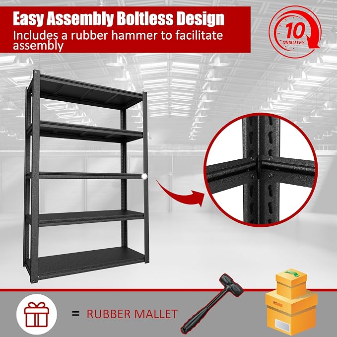 MUPATER 72" H x 48" W x 18" D Metal Storage Shelves, 5 Tier Shelves and - Image 5