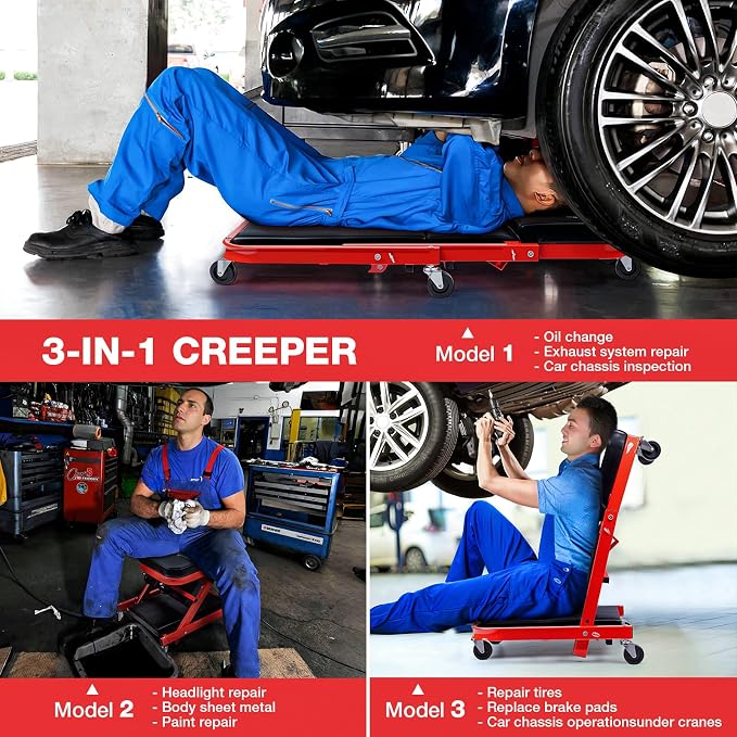Mechanic Creeper 40inches 3-in-1 Z Seat 480lbs Capacity, Foldable Garage Chair - Image 2