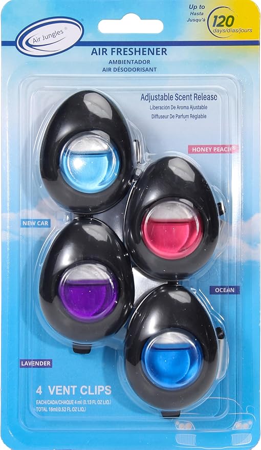 Air Jungles Car Air Freshener Vent Clip 4 Count, Variety Pack, New Car by AirJungles