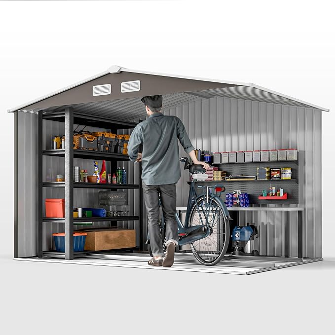 Outsunny 9' x 6' Outdoor Storage Shed, Garden Tool Metal Shed - Image 8
