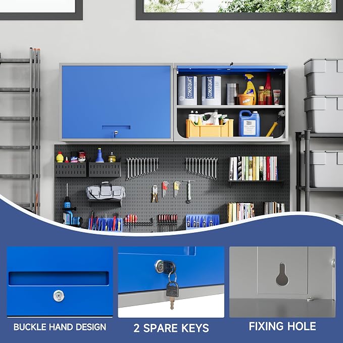 Metal Wall Cabinet with Locking Door and Shelf, Hanging Garage Cabinets with - Image 5